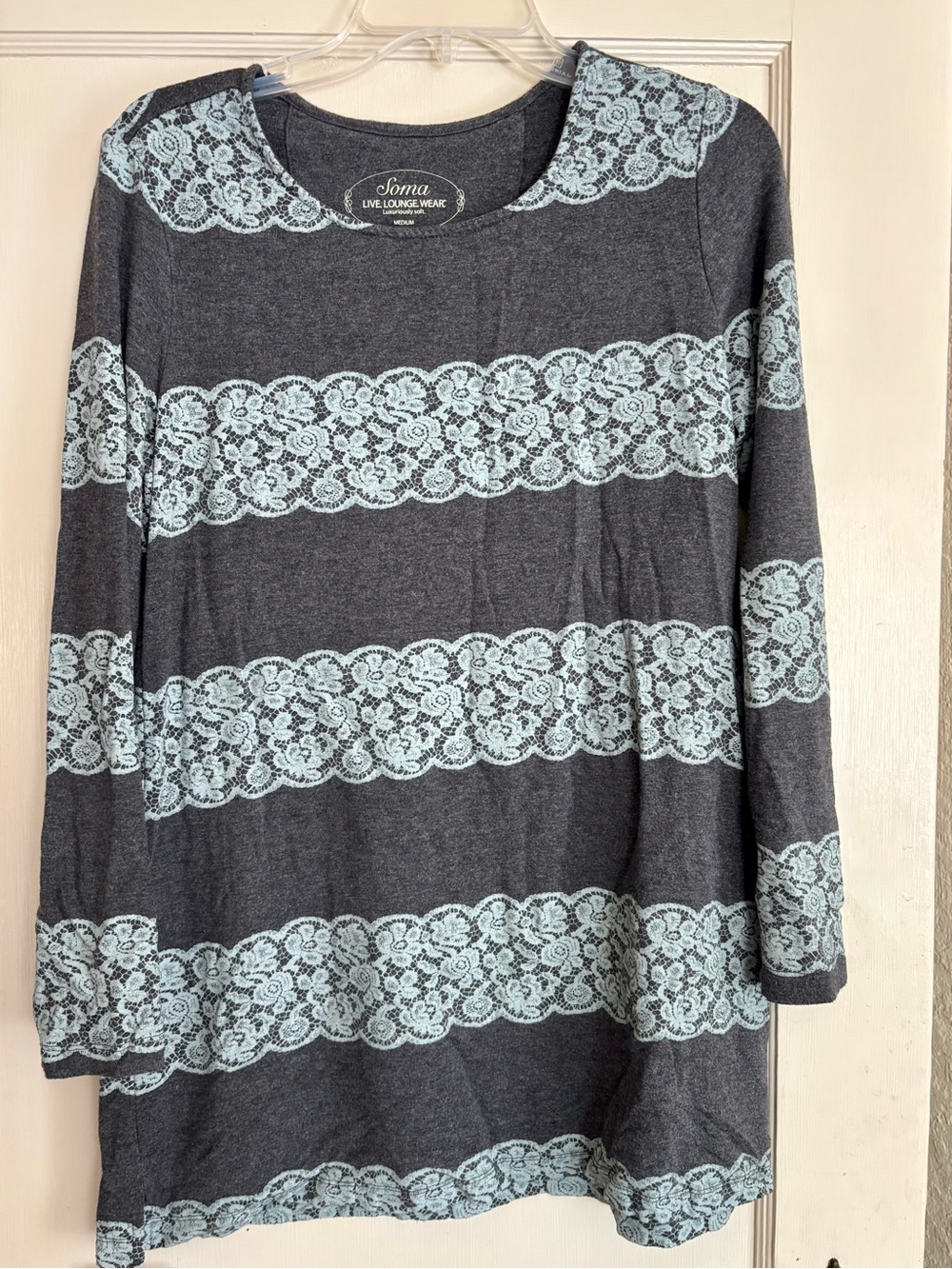 Soma Floral Lace Stripe Dress Gray Size Medium
